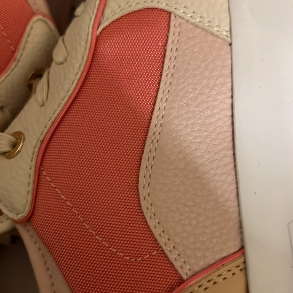 Powder pink & cream platform athletic trainer
sneaker w/ faux Gold MK plate - Picture 3 of 14